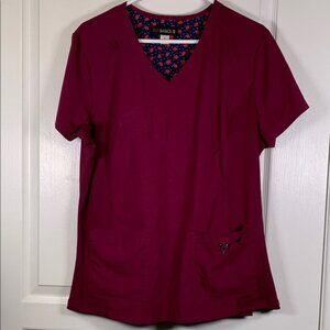 KOI Basic Maroon V-Neck Scrub Top Medical Hospital Pharmacist Doctor Nurse Large